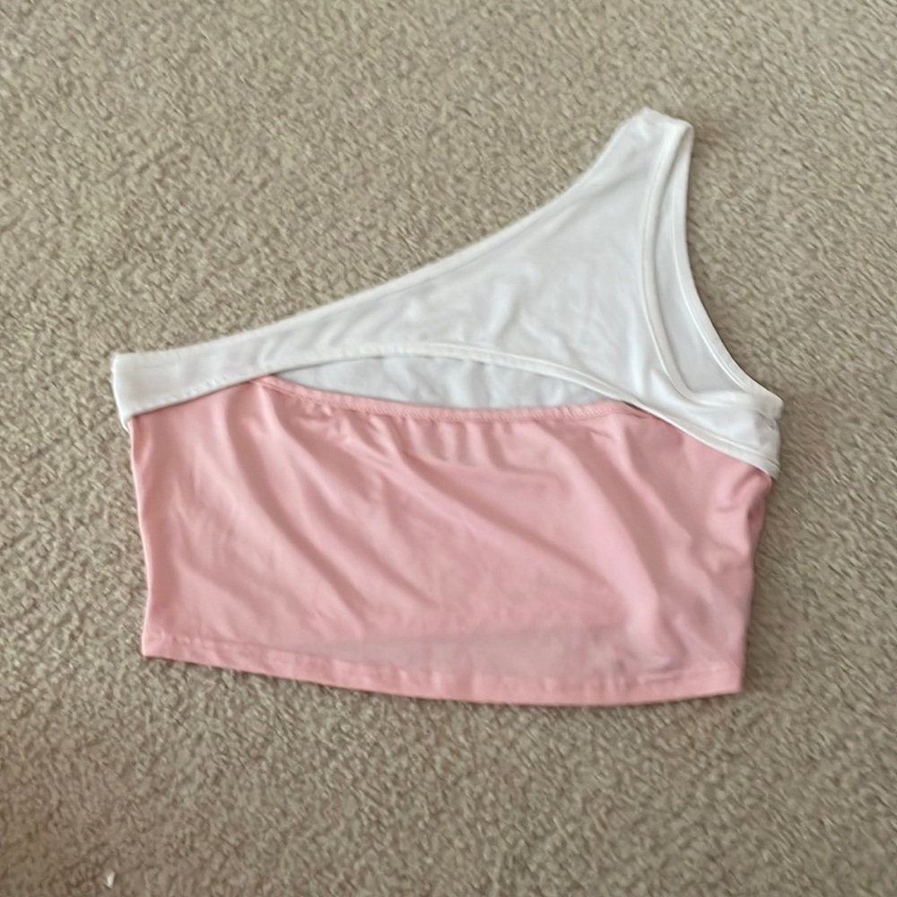 White and Pink One Shoulder Crop Top